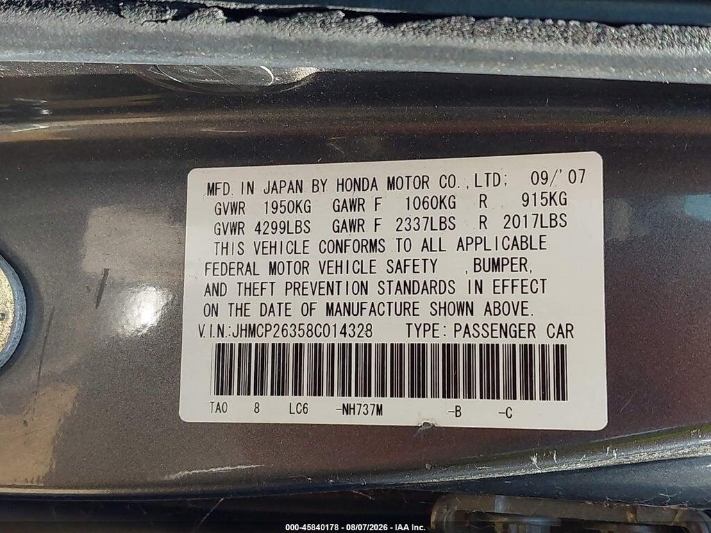 JHMCP26358C014328 2008 HONDA ACCORD photo no. 9