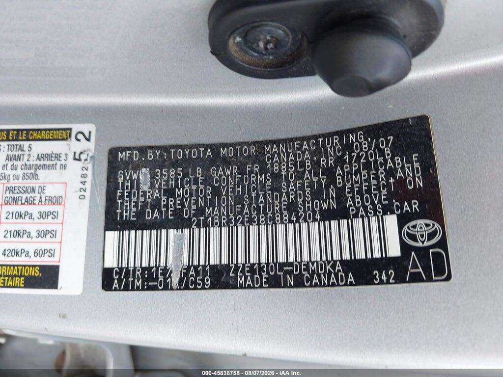 2T1BR32E38C884204 2008 TOYOTA COROLLA photo no. 9