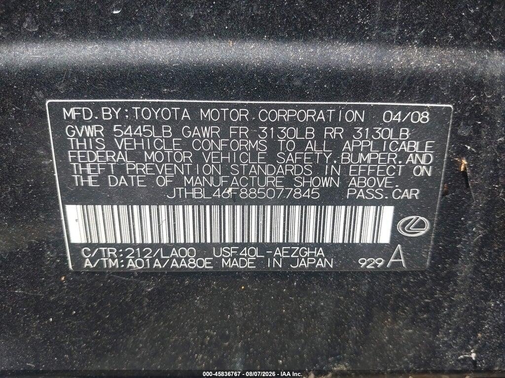 JTHBL46F885077845 2008 LEXUS LS 460 photo no. 9