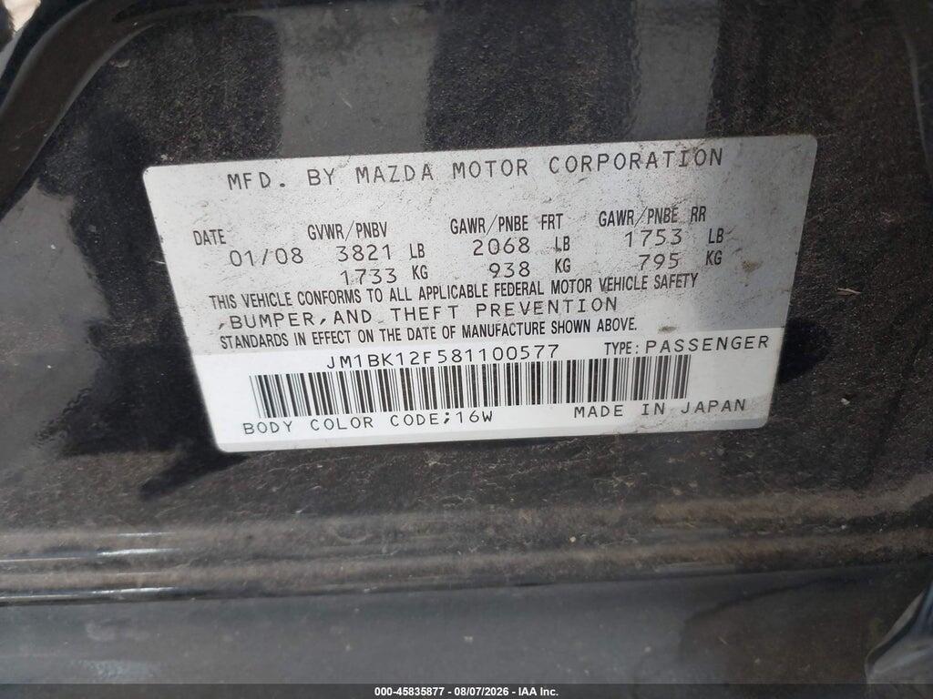 JM1BK12F581100577 2008 MAZDA MAZDA3 photo no. 9