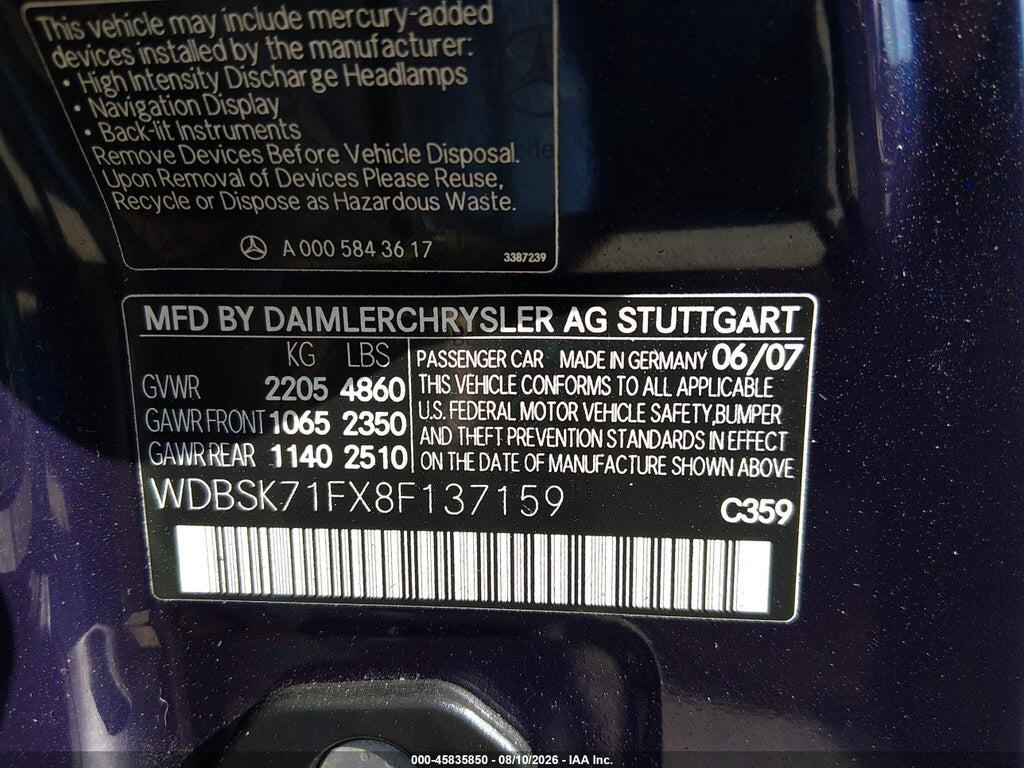 WDBSK71FX8F137159 2008 MERCEDES-BENZ SL 550 photo no. 9