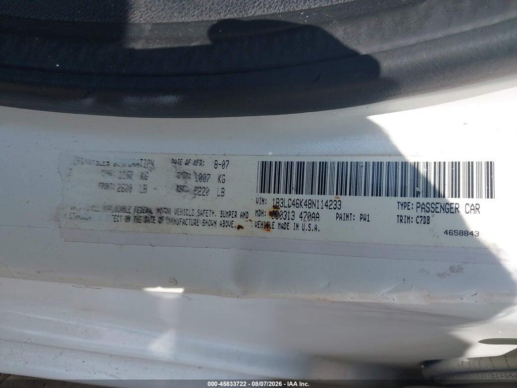 1B3LC46K48N114233 2008 DODGE AVENGER photo no. 9