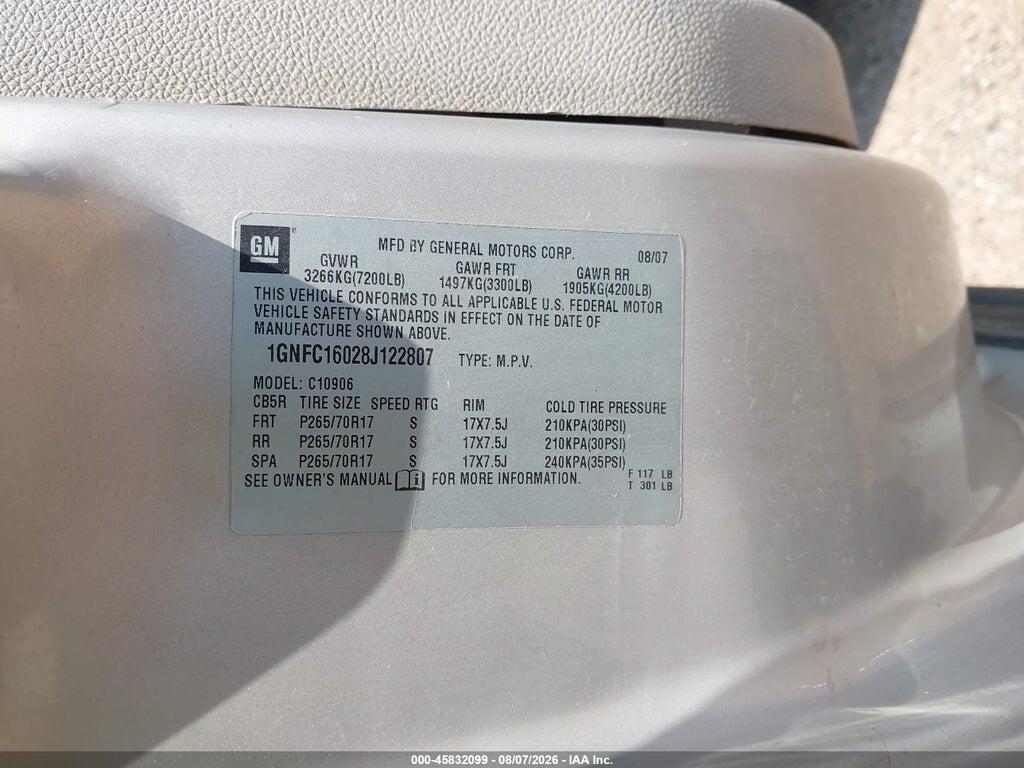 1GNFC16028J122807 2008 CHEVROLET SUBURBAN 1500 photo no. 9
