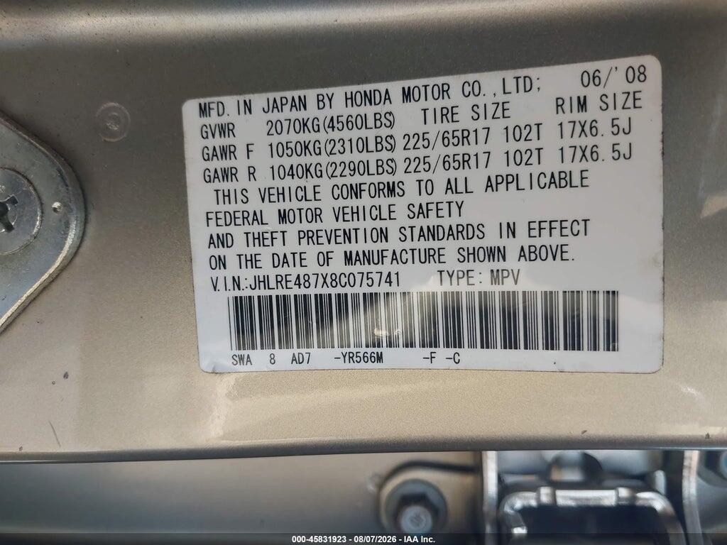JHLRE487X8C075741 2008 HONDA CR-V photo no. 9
