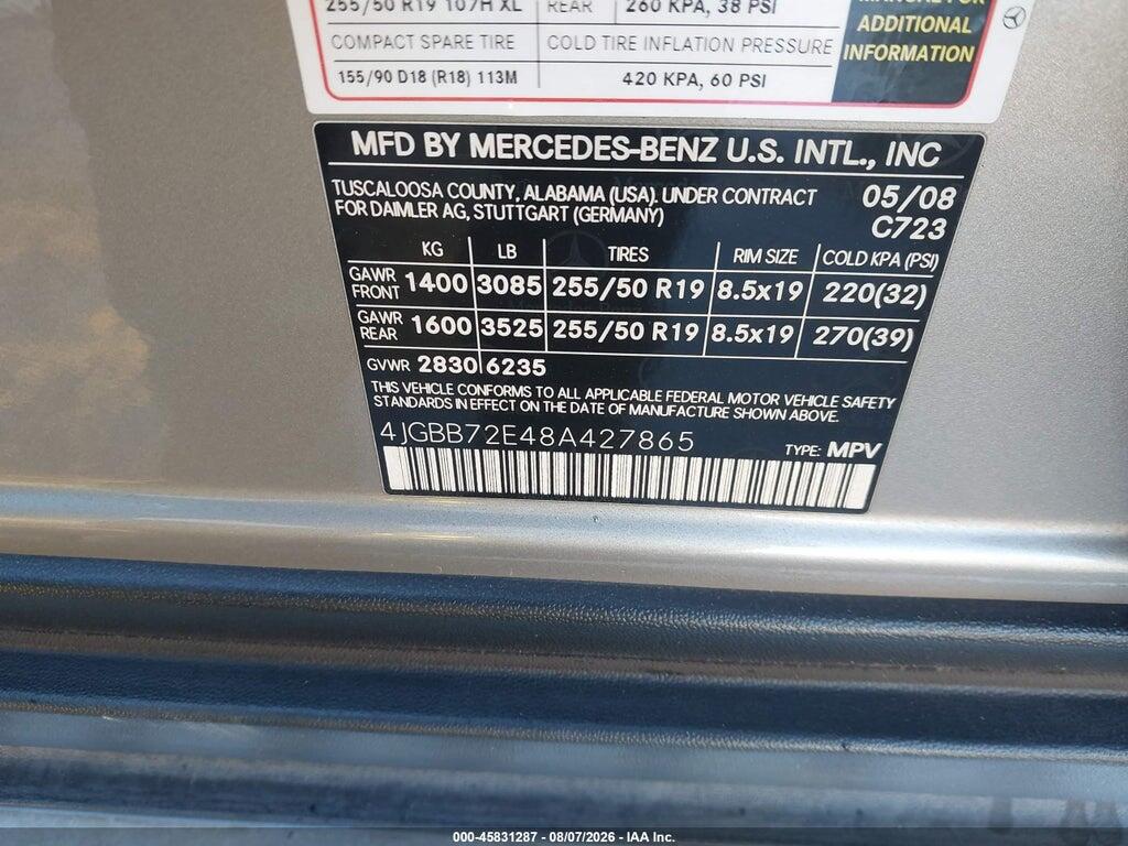 4JGBB72E48A427865 2008 MERCEDES-BENZ ML 550 photo no. 9