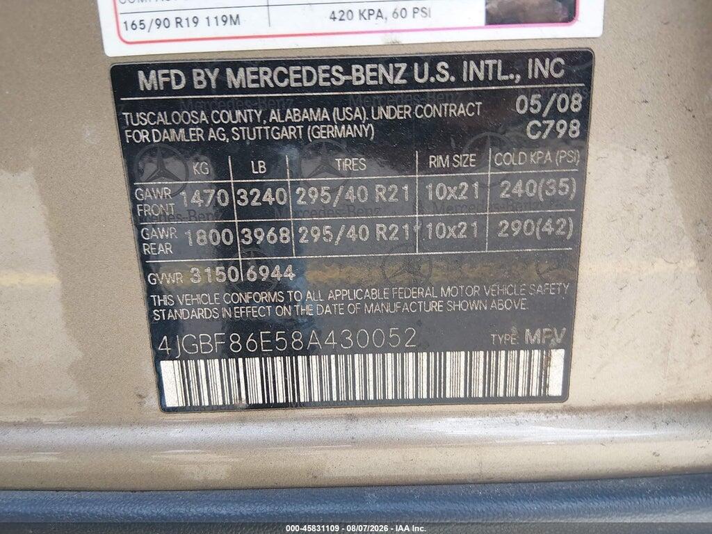 4JGBF86E58A430052 2008 MERCEDES-BENZ GL 550 photo no. 9