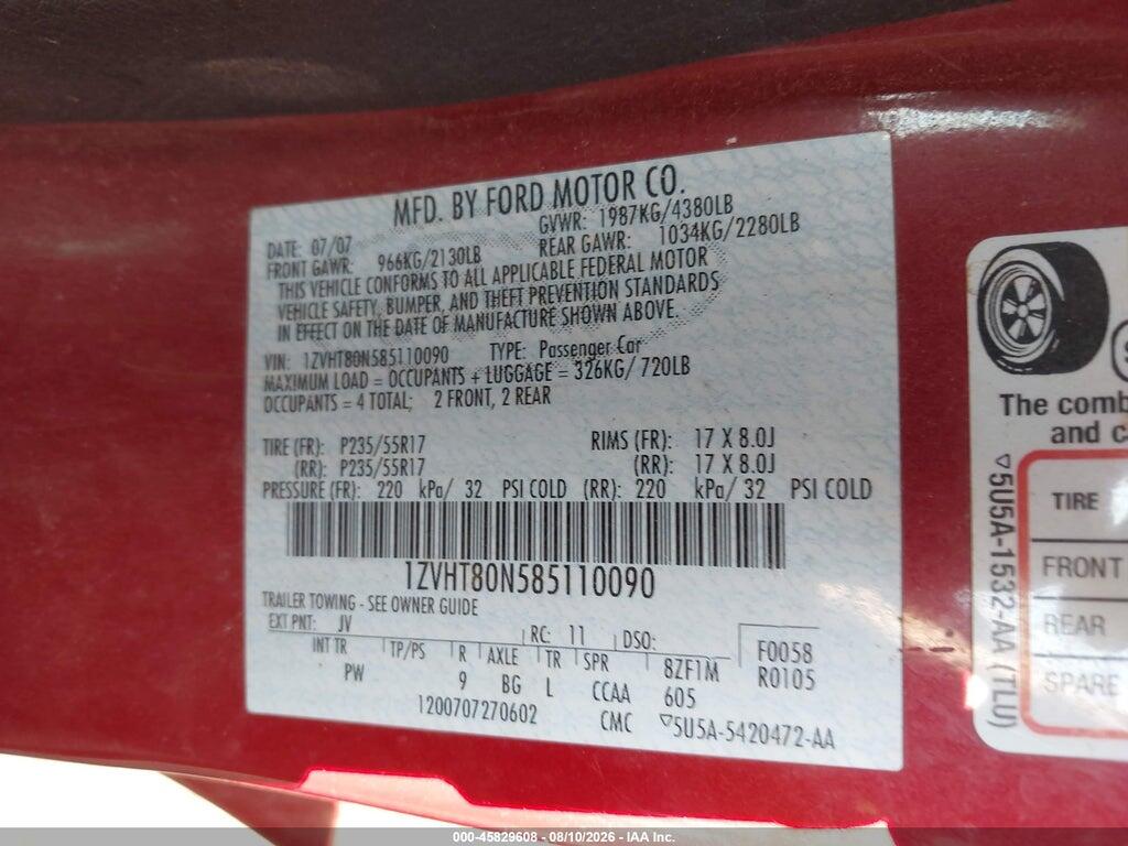 1ZVHT80N585110090 2008 FORD MUSTANG photo no. 9