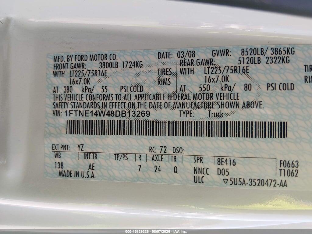 1FTNE14W48DB13269 2008 FORD E-150 photo no. 9