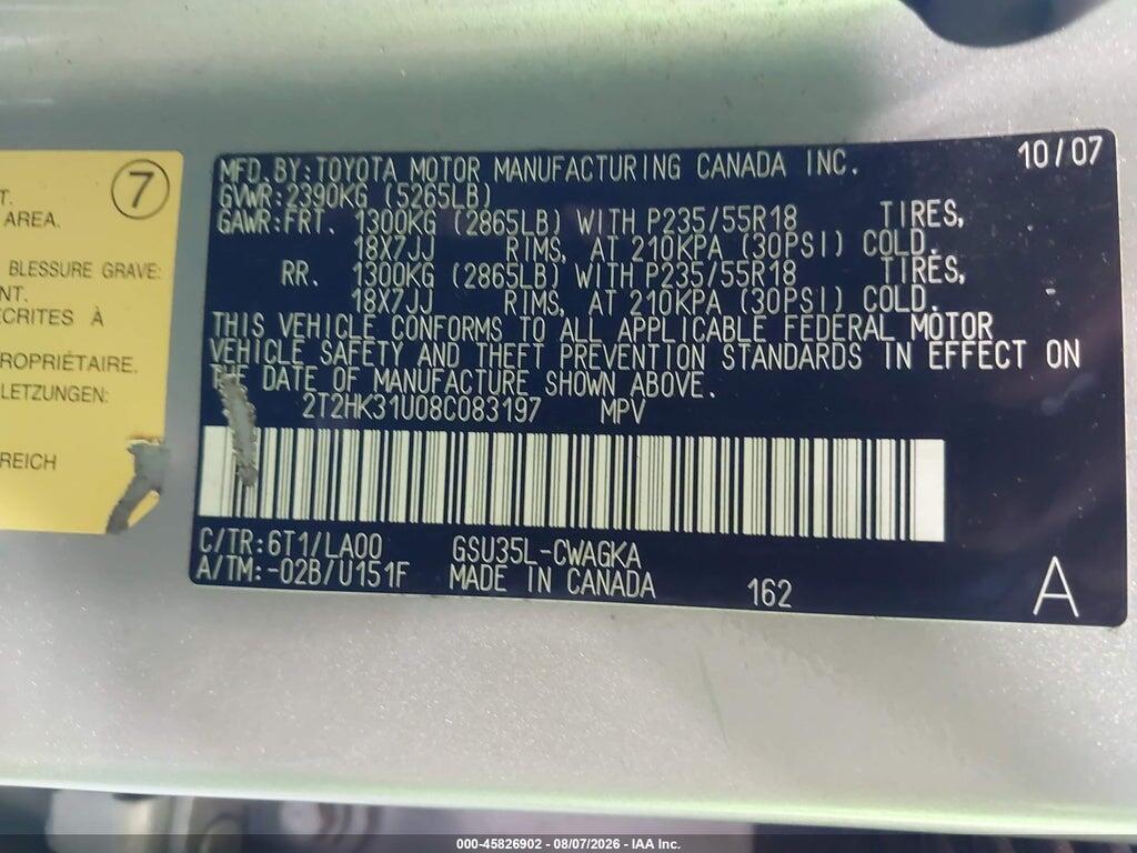 2T2HK31U08C083197 2008 LEXUS RX 350 photo no. 9