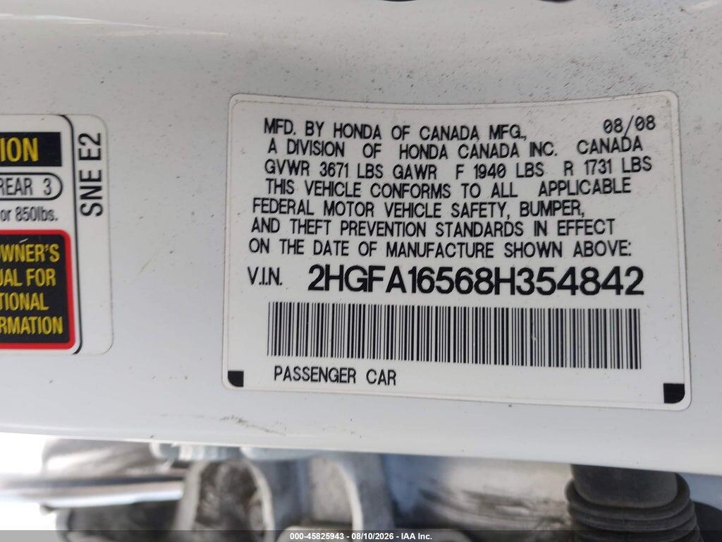 2HGFA16568H354842 2008 HONDA CIVIC photo no. 9