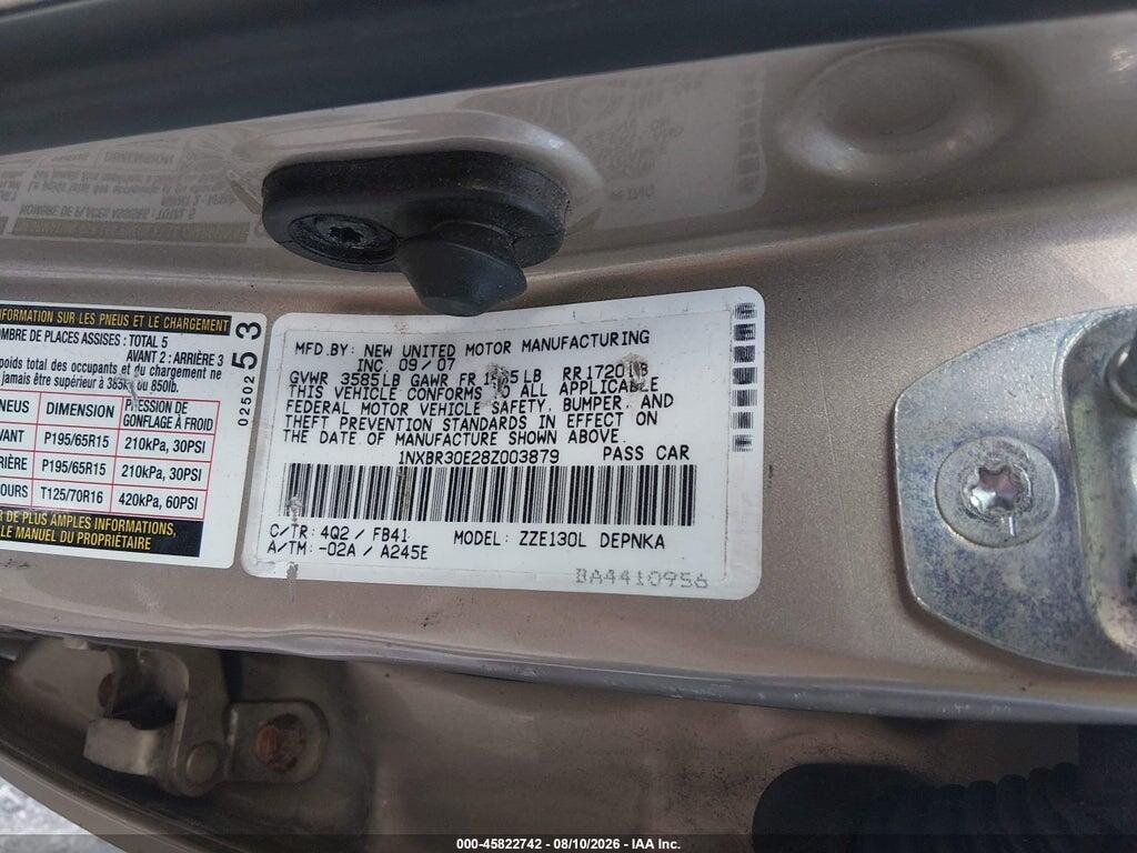 1NXBR30E28Z003879 2008 TOYOTA COROLLA photo no. 9