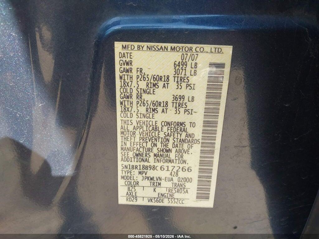 5N1BR18B98C617266 2008 NISSAN PATHFINDER photo no. 9