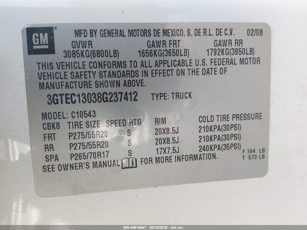 3GTEC13038G237412 2008 GMC SIERRA 1500 photo no. 9