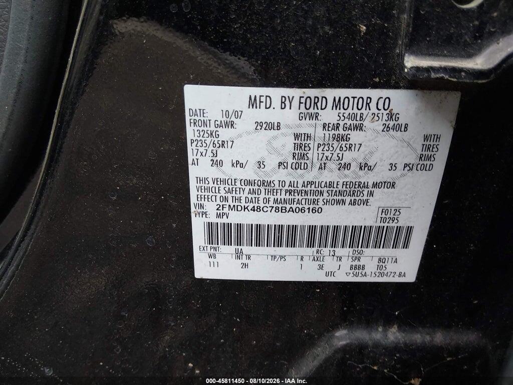 2FMDK48C78BA06160 2008 FORD EDGE photo no. 9