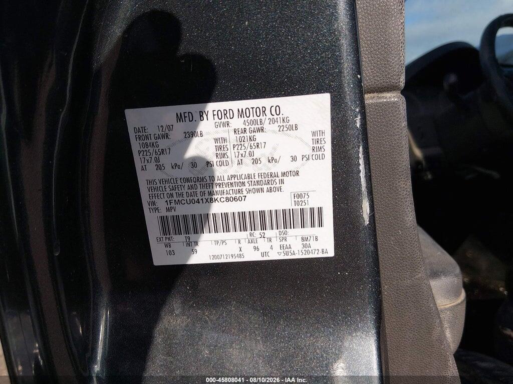 1FMCU041X8KC80607 2008 FORD ESCAPE photo no. 9