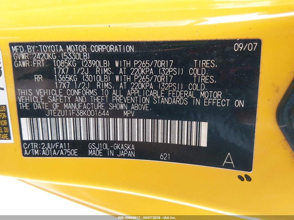 JTEZU11F38K001644 2008 TOYOTA FJ CRUISER photo no. 9