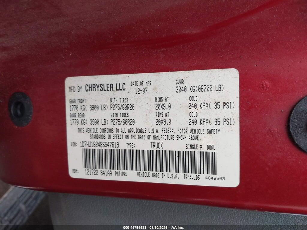 1D7HU18248S547619 2008 DODGE RAM 1500 photo no. 9