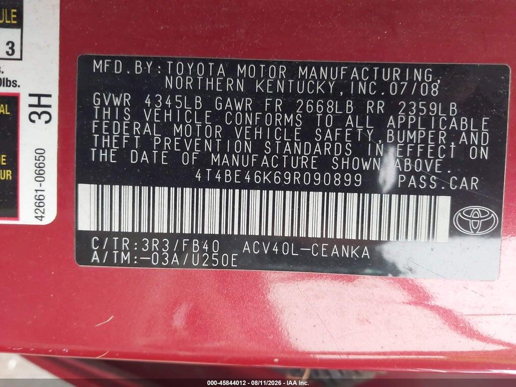 4T4BE46K69R090899 2009 TOYOTA CAMRY photo no. 9