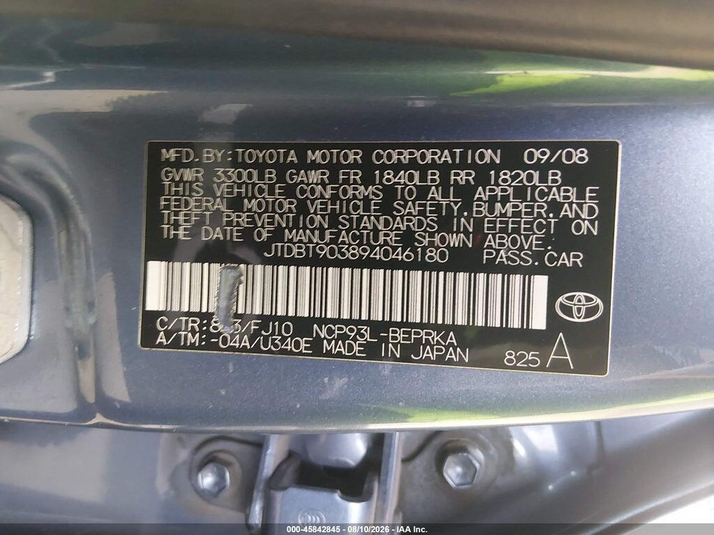 JTDBT903894046180 2009 TOYOTA YARIS photo no. 9
