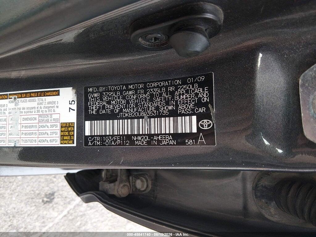 JTDKB20U893531735 2009 TOYOTA PRIUS photo no. 9
