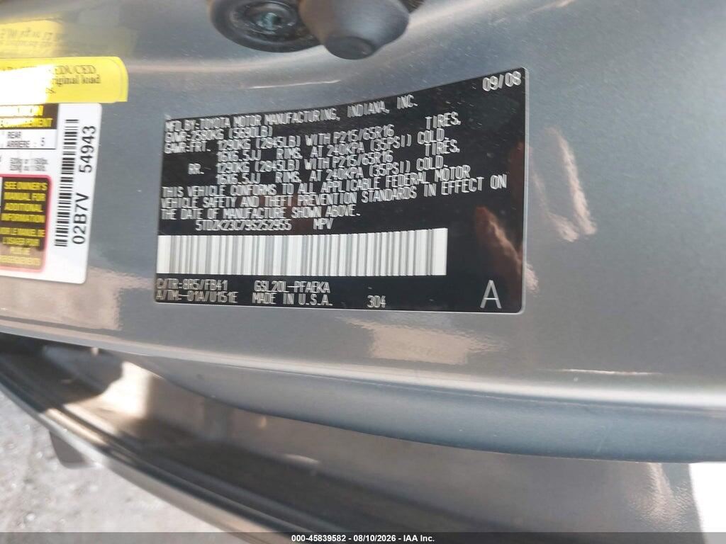 5TDZK23C79S252955 2009 TOYOTA SIENNA photo no. 9