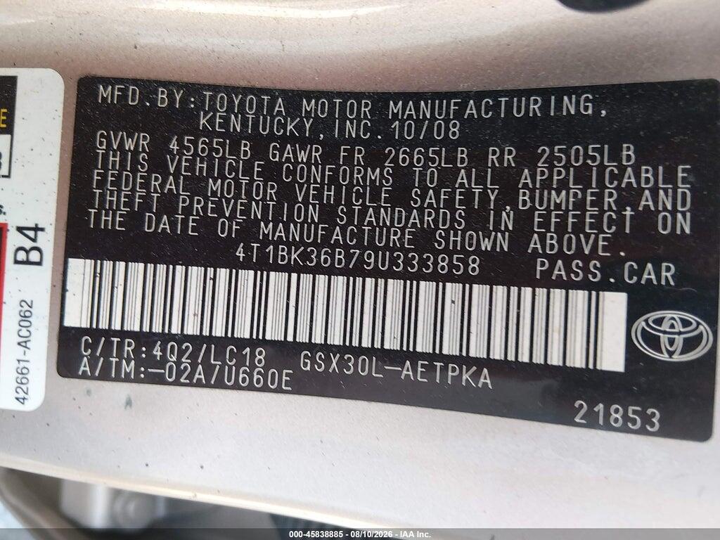 4T1BK36B79U333858 2009 TOYOTA AVALON photo no. 9