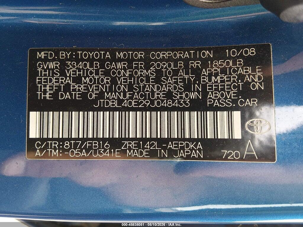 JTDBL40E29J048433 2009 TOYOTA COROLLA photo no. 9