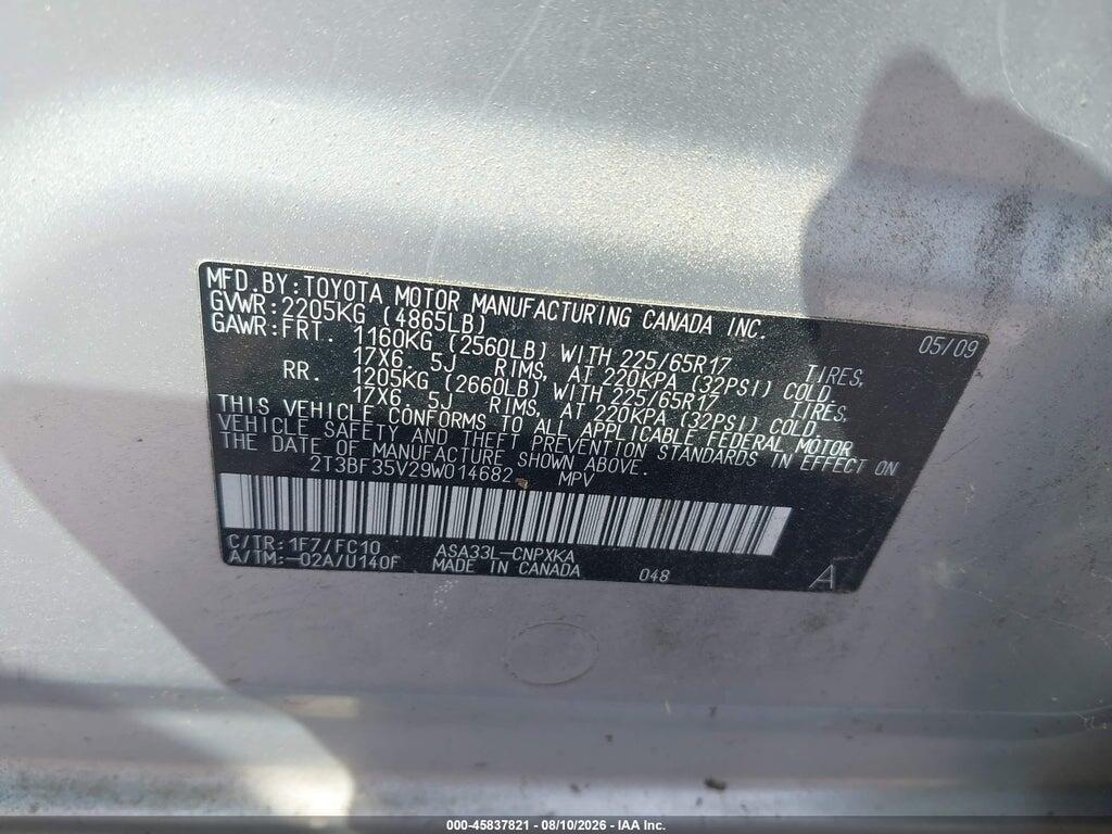 2T3BF35V29W014682 2009 TOYOTA RAV4 photo no. 9