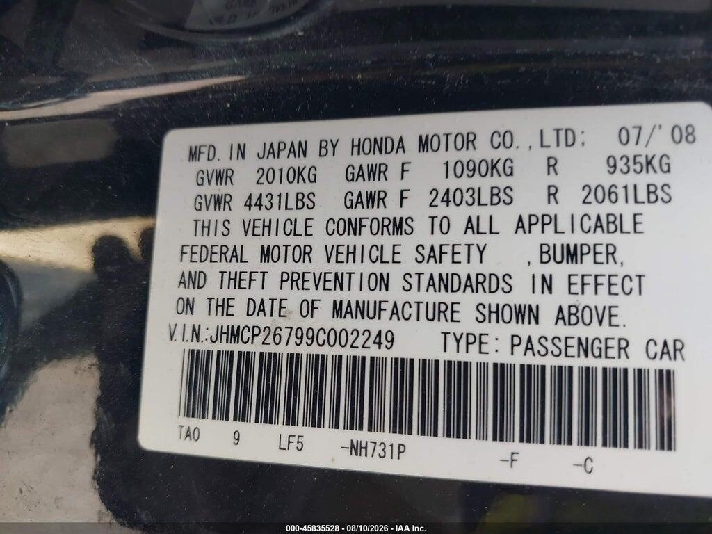 JHMCP26799C002249 2009 HONDA ACCORD photo no. 9