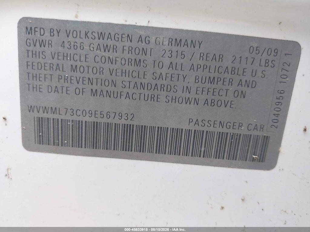 WVWML73C09E567932 2009 VOLKSWAGEN CC photo no. 9
