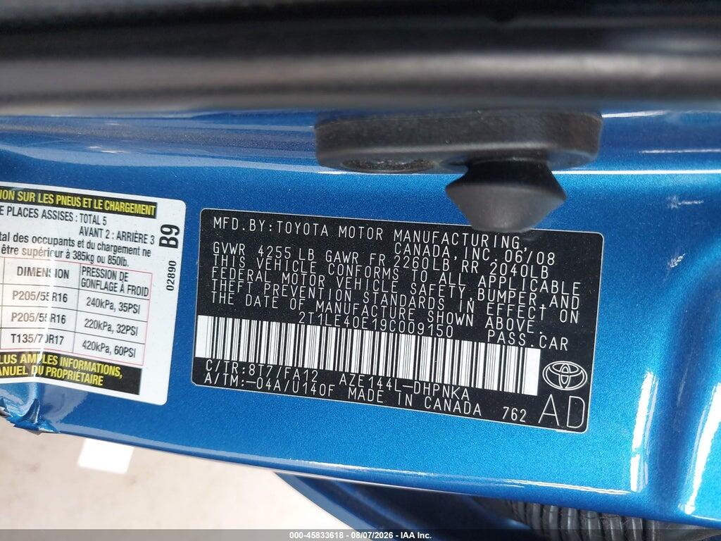 2T1LE40E19C009150 2009 TOYOTA MATRIX photo no. 9