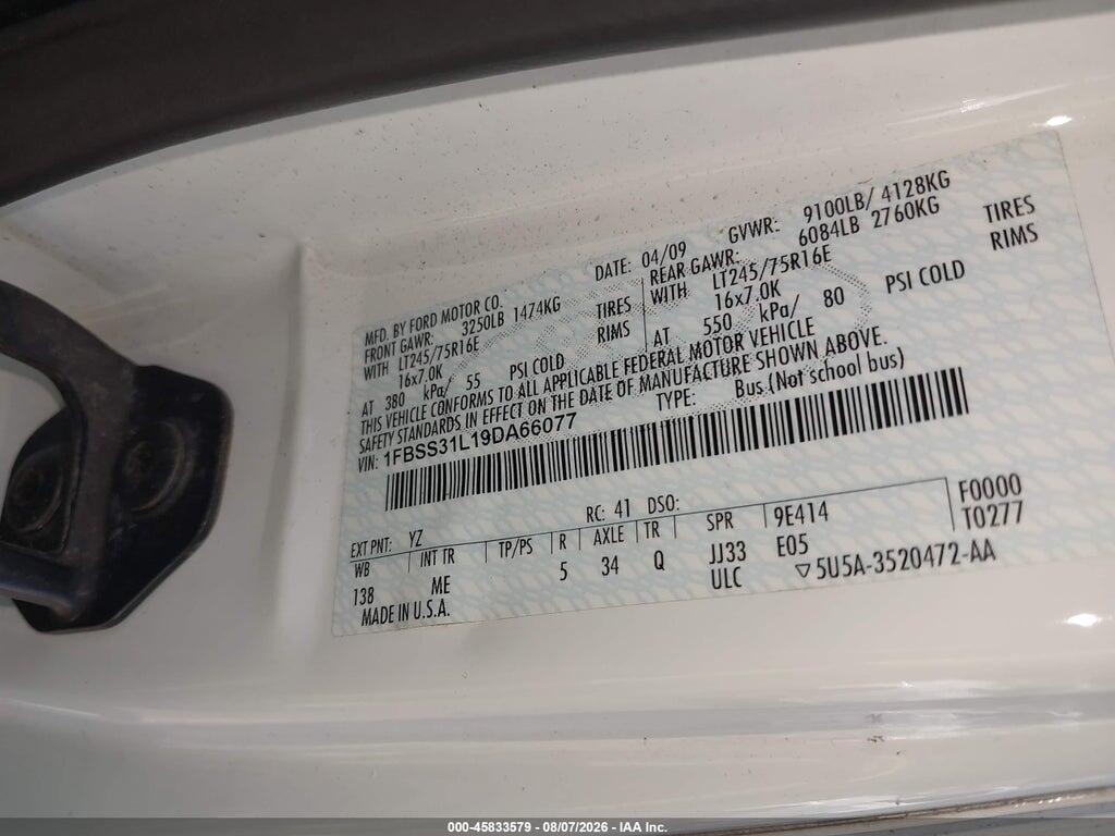1FBSS31L19DA66077 2009 FORD E-350 SUPER DUTY photo no. 9