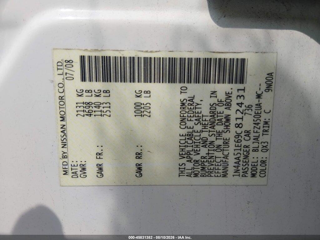 1N4AA51E69C812431 2009 NISSAN MAXIMA photo no. 9