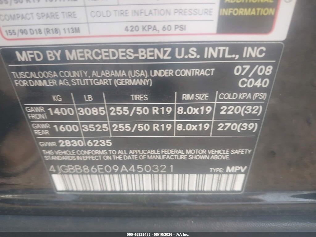 4JGBB86E09A450321 2009 MERCEDES-BENZ ML 350 photo no. 9