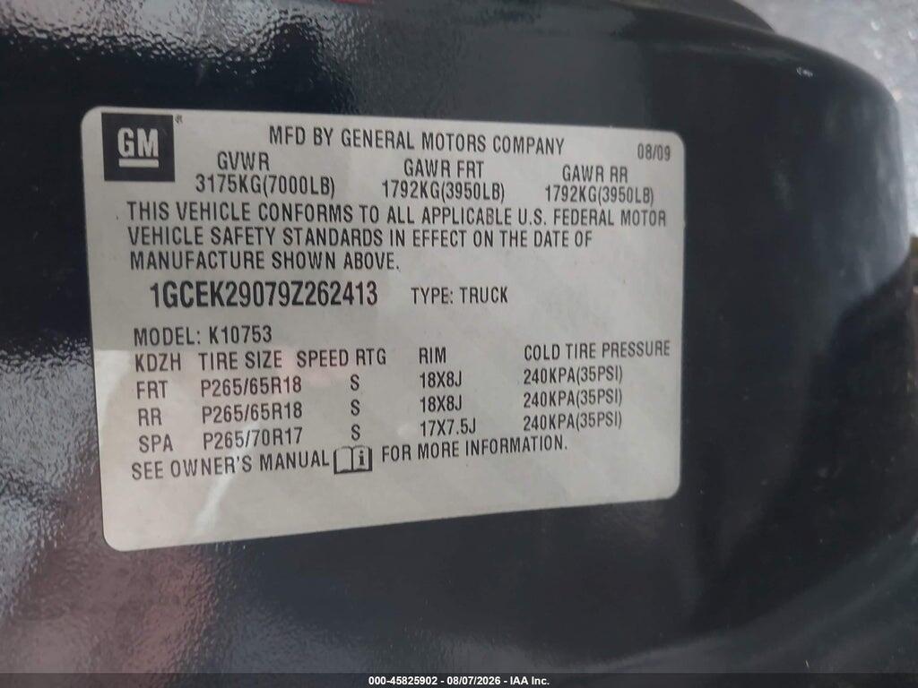 1GCEK29079Z262413 2009 CHEVROLET SILVERADO 1500 photo no. 9