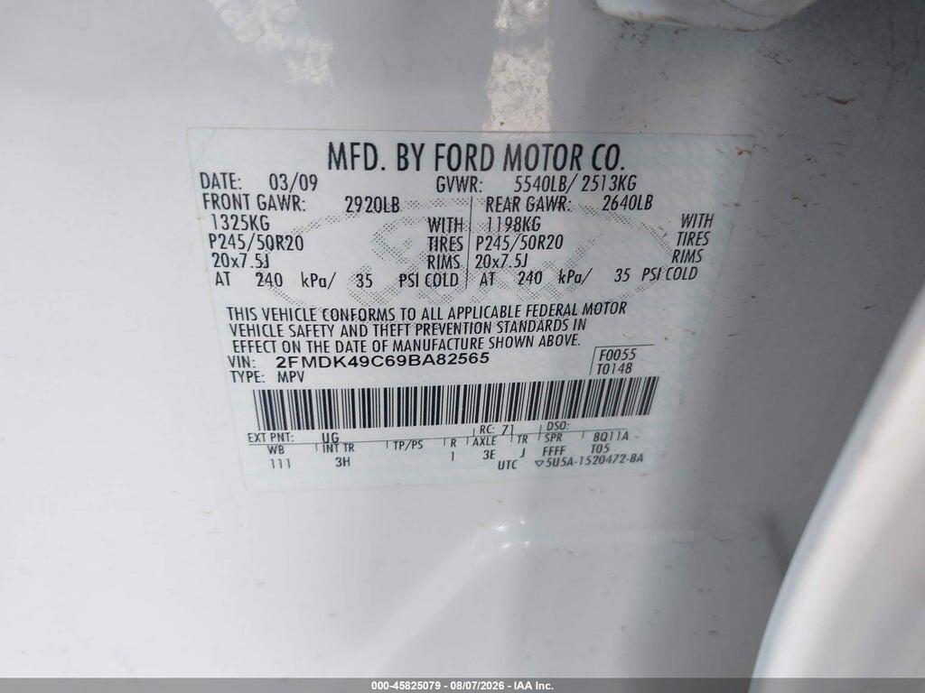 2FMDK49C69BA82565 2009 FORD EDGE photo no. 9