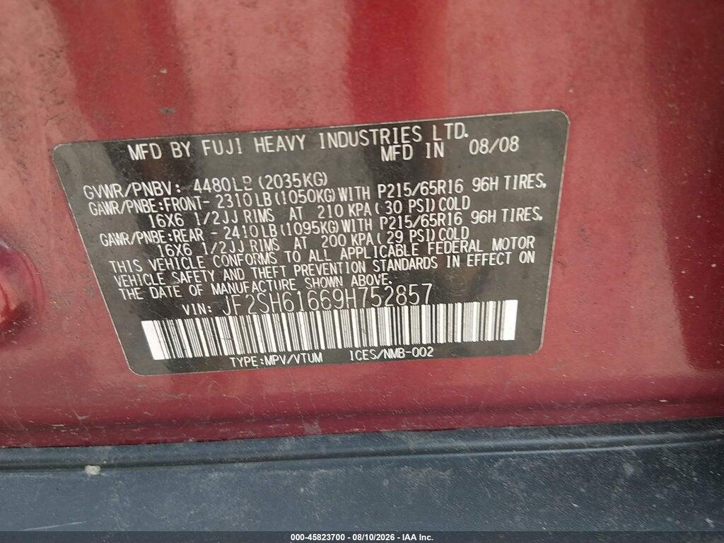 JF2SH61669H752857 2009 SUBARU FORESTER photo no. 9