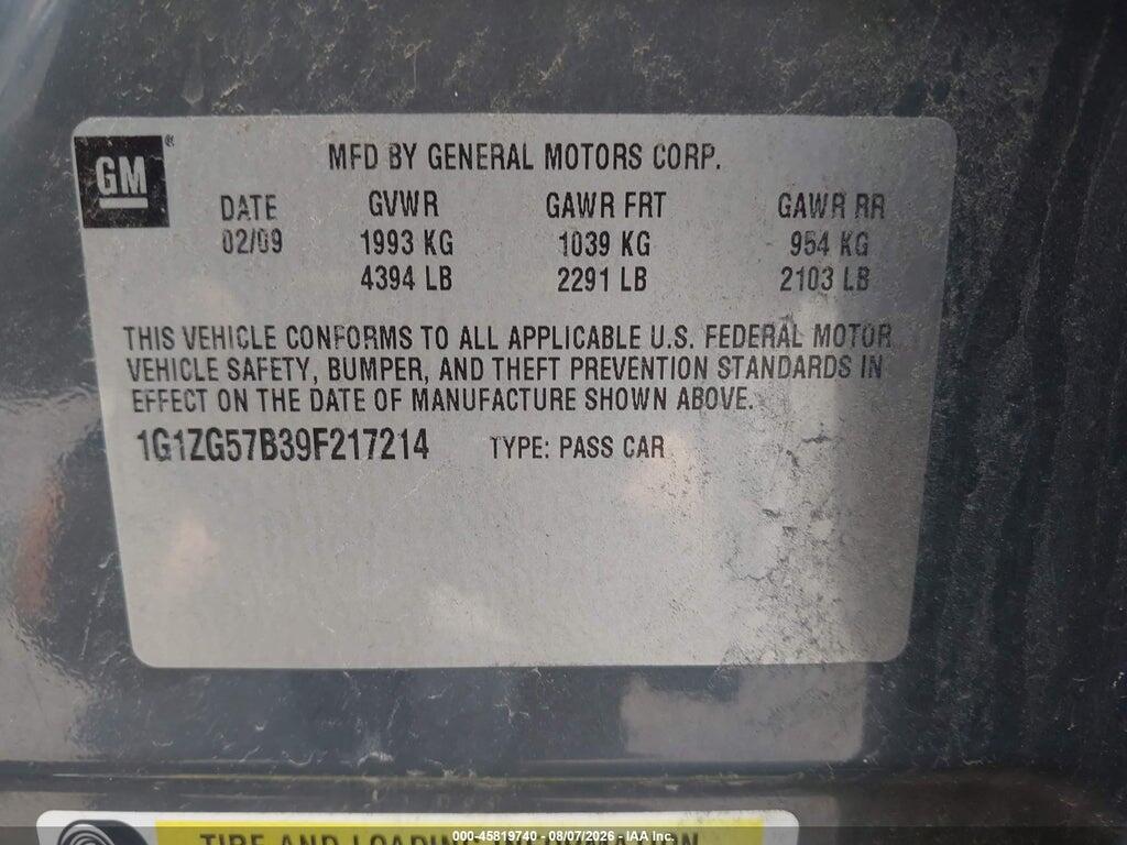 1G1ZG57B39F217214 2009 CHEVROLET MALIBU photo no. 9