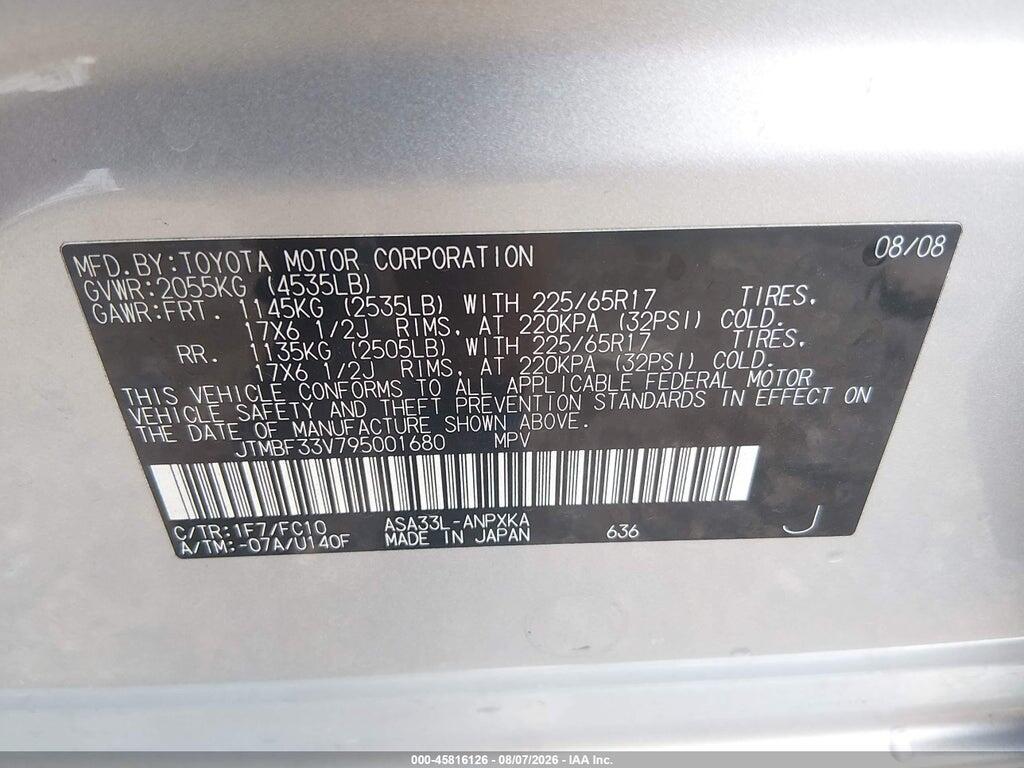JTMBF33V795001680 2009 TOYOTA RAV4 photo no. 9
