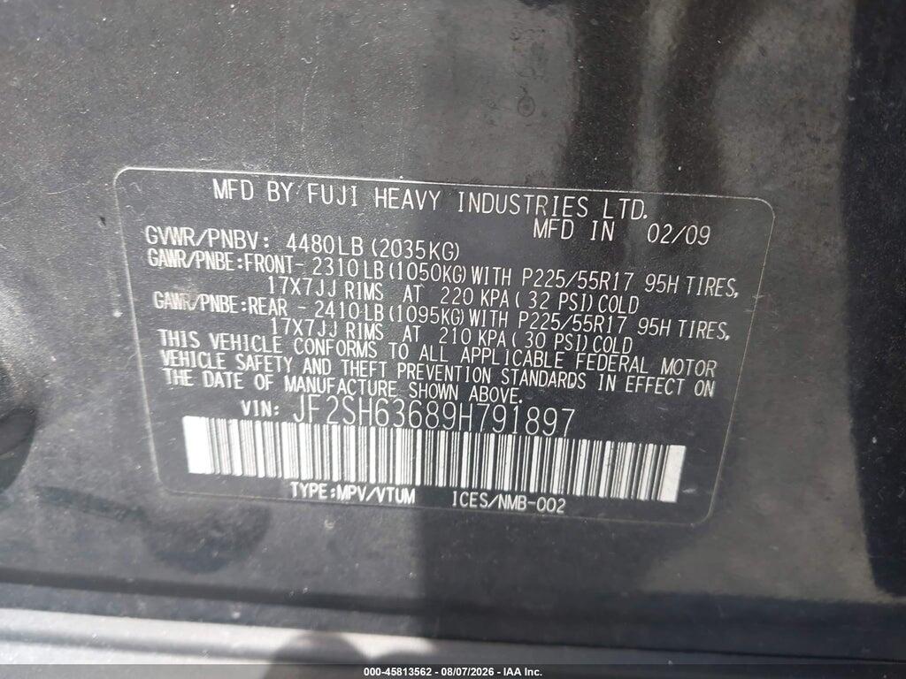JF2SH63689H791897 2009 SUBARU FORESTER photo no. 9