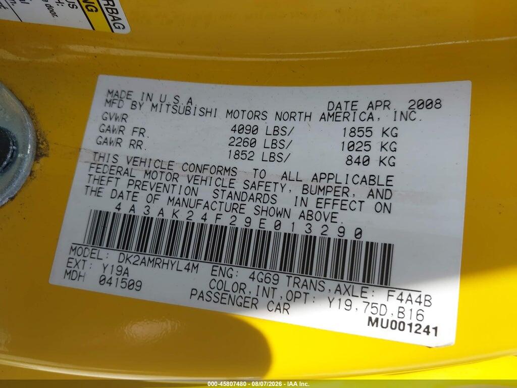 4A3AK24F29E013290 2009 MITSUBISHI ECLIPSE photo no. 9