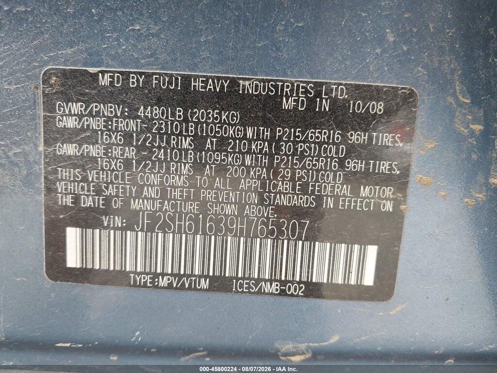 JF2SH61639H765307 2009 SUBARU FORESTER photo no. 9