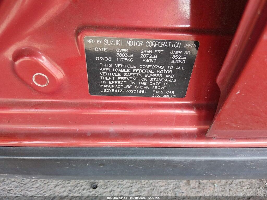 JS2YB413296201881 2009 SUZUKI SX4 photo no. 9