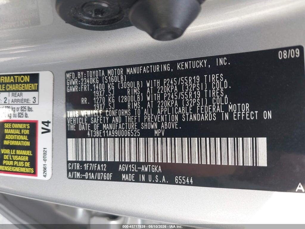 4T3BE11A99U006525 2009 TOYOTA VENZA photo no. 9