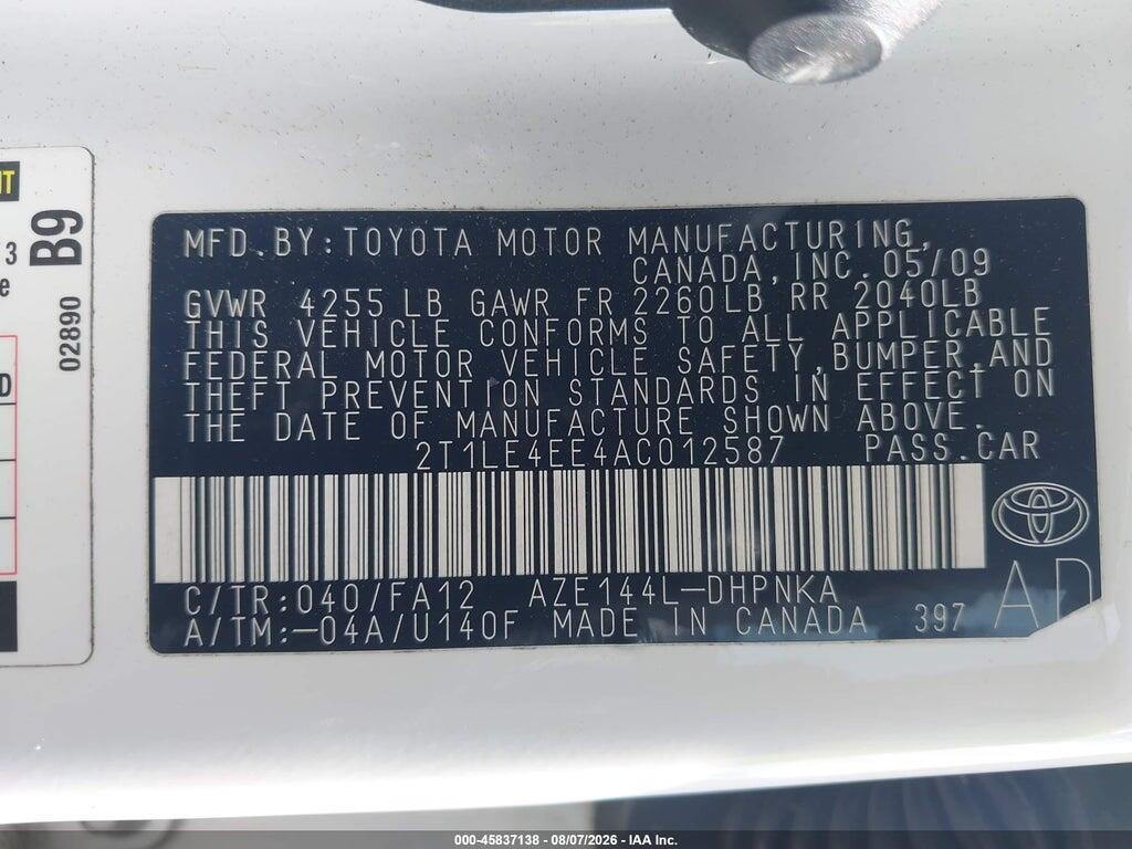 2T1LE4EE4AC012587 2010 TOYOTA MATRIX photo no. 9