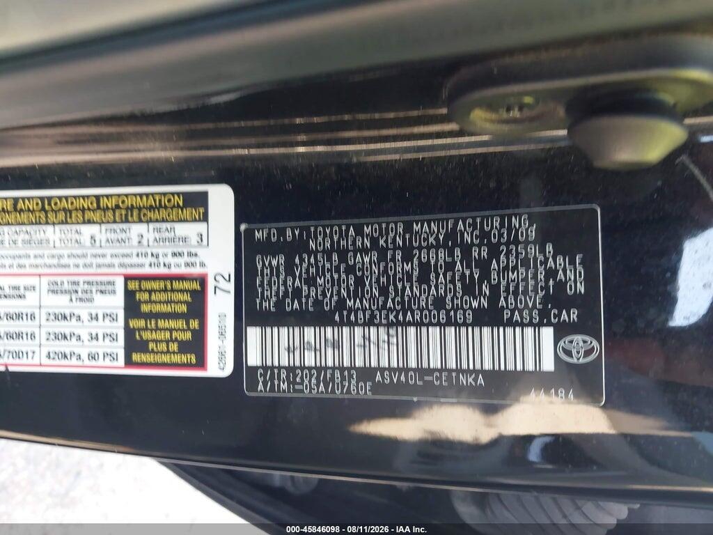 4T4BF3EK4AR006169 2010 TOYOTA CAMRY photo no. 9