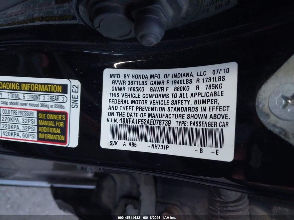 19XFA1F52AE078739 2010 HONDA CIVIC photo no. 9