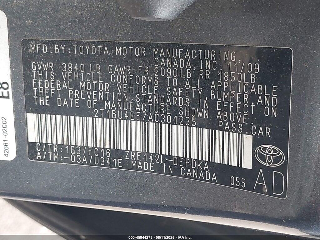 2T1BU4EE7AC301235 2010 TOYOTA COROLLA photo no. 9