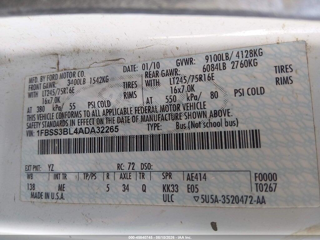 1FBSS3BL4ADA32265 2010 FORD E-350 SUPER DUTY photo no. 9