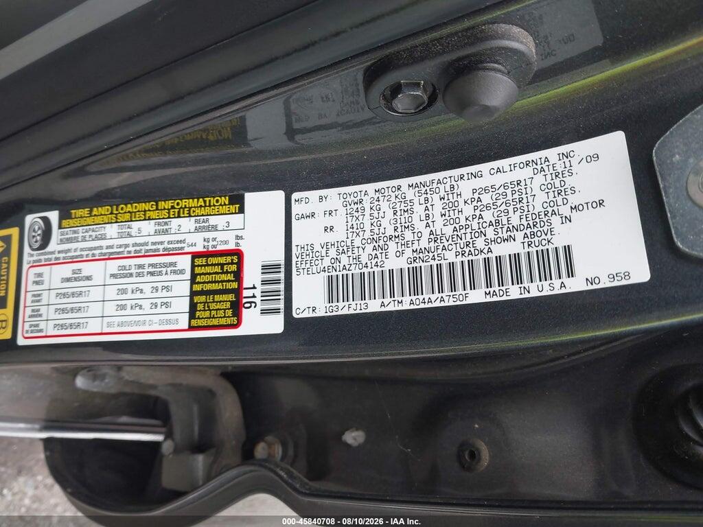 5TELU4EN1AZ704142 2010 TOYOTA TACOMA photo no. 9